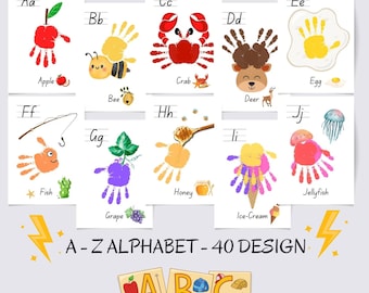 Alphabet Handprint Art, My Handprint Alphabet Book, Baby Toddler Child, Classroom Nursery Activity, Keepsake, Printable