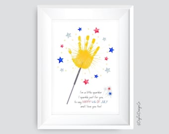 4th of July Hanprint Craft, Independence Day, Sparkler Handprint Craft for Kids Baby Toddler, USA America Craft, Memory Keepsake, DIY Card