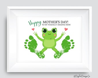 Hoppy Mother's Day, To My Toadally Amazing Mom, Toad Footprint Art Craft for Kids Baby Toddler, Gift for Mom, Memory Keepsake DIY Card Gift