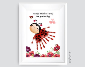 Happy Mothers Day From Your Love Bug, Ladybird Handprint Craft for Kids Baby Toddler, Memory Keepsake, DIY, Printable, Gift for Mom Grandma