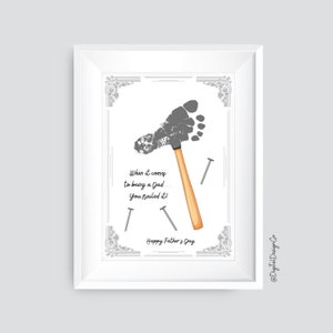 Vaderdag voetafdruk ambacht, je hebt het genageld, hamervoetafdruk ambacht voor kinderen baby peuter, aandenken, doe-het-zelfkaart, afdrukbaar decor, cadeau voor papa