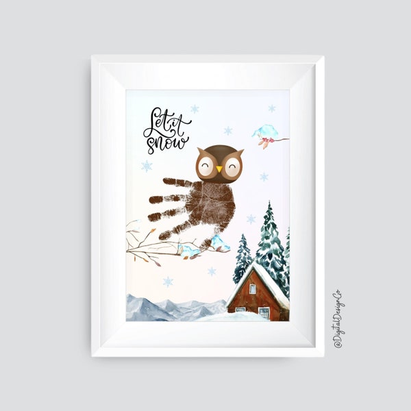 Christmas Handprint Art, Owl, Let It Snow, Christmas Xmas Craft for Kids Baby Toddler, Memory Keepsake, DIY Card, Printable, Decor