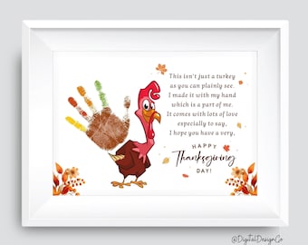 Happy Thanksgiving Day Handprint Craft, Poem, Turkey Handprint Craft, Kids Baby Toddler, Memory Keepsake, Fall Autumn, DIY Card, Printable
