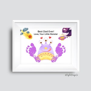 Best Dad Ever, Love Your Little Monster, Fathers Day Footprint Craft, Alien Footprint Craft for Kids Baby Toddler, Memory Keepsake, DIY Card