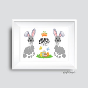 Hoppy Osterhasen Fußabdruck Art Craft, Frohe Ostern, Ostern Füße, Bunny Craft für Baby Kleinkind, Memory Andenken, DIY Karte, Printable
