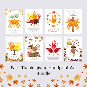 Thanksgiving Handprint Art / Fall Craft / Pumpkin Turkey Hedgehog Leaf Acorn / Kids Baby Toddler / Memory Keepsake / DIY Card Printable Gift