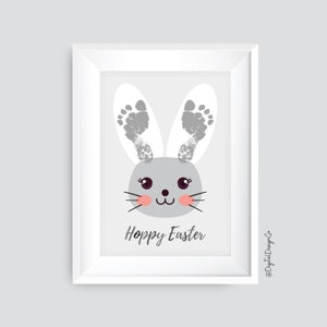 Ostern Fußabdruck Art Craft, Hase hoppy Ostern, Baby Kleinkind Handwerk, Ostern Baby Handwerk, Osterhase Handwerk, Andenken, DIY Karte, druckbar