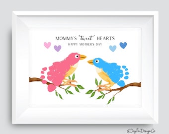 Corazones de tuit de mamá, Corazones de tuit de abuela, Manualidad de huellas de pájaro para niños pequeños, Regalo para mamá abuela, Tarjeta de recuerdo DIY