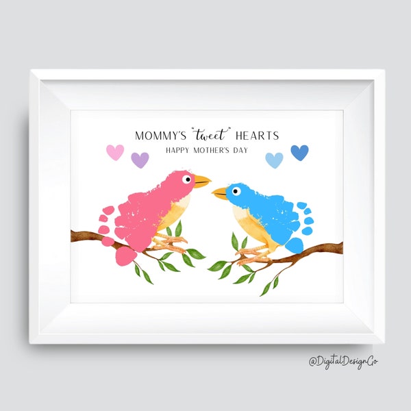 Mommy's Tweet Hearts, Grandma's Tweet Hearts, Bird Footprint Art Craft for Kids Baby Toddler, Gift for Mom Grandma, Memory Keepsake DIY Card