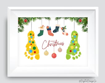 Christmas Socks Footprint Craft, Merry Christmas, Footprint Craft for Kids Baby Toddler, Memory Keepsake, DIY Craft, Printable, Holiday Gift