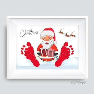Christmas Footprint Art Craft, Merry Christmas, Santa Footprint Craft for Baby Toddler, Memory Keepsake, DIY Card, Christmas Gift