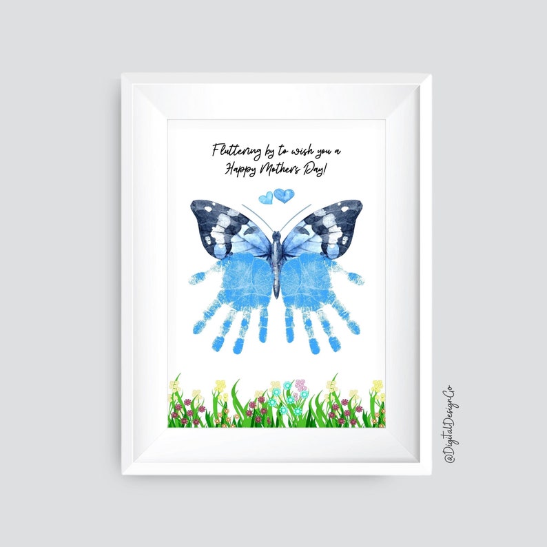 Mothers Day Handprint Craft, Fluttering By To Wish You a Happy Mothers Day, Butterfly Craft for Kids Baby Toddler, Memory Keepsake, DIY Card image 1