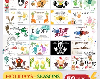 Holidays - Seasons Handprint Footprint Craft, Special Days, Handprint Craft for Kids Baby Toddler, Memory Keepsake, DIY Card, Printable
