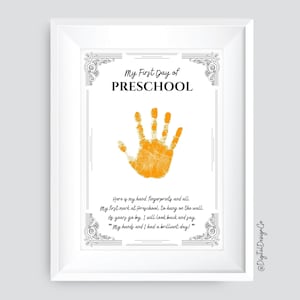 First Day of Preschool Handprint Art, First Day of School Sign, Back to School, Handprint Craft for Preschool, Memory Keepsake, DIY Card