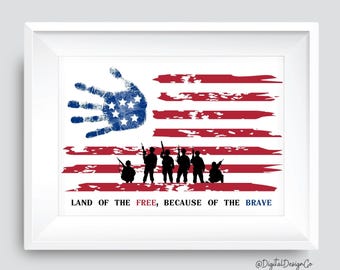 USA Flag Handprint Art, Fourth of July Craft, American Flag, Baby Toddler, Keepsake