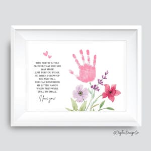 Bloem handafdruk kunst, Valentijnsdag, Moederdag, verjaardag, handafdruk ambacht kinderen baby peuter, gedicht cadeau voor oma moeder, aandenken DIY kaart