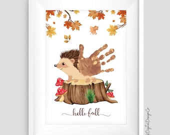 Hedgehog Handprint Art Craft / Hello Fall / Autumn Fall Season / Kids Baby Toddler / Memory Keepsake / DIY Card / Printable