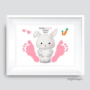 Een konijn houdt van je, voetafdruk paashaas kunst ambacht, babypeuter, herinnering aandenken, doe-het-zelfcadeaukaart, afdrukbaar decor, paasactiviteit