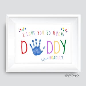Te amo tanto papá, manualidad con huella de mano, día del padre, regalo de cumpleaños, tarjeta de recuerdo para niños, bebés y niños pequeños, tarjeta personalizada