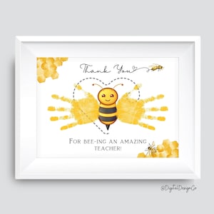 Lehrer Handabdruck Kunst Handwerk, Lehrer Geschenk, Biene, Danke DIY Karte, Kinder Handabdruck Handwerk, Erinnerungsstück, Lehrer Wertschätzung, bedruckbar