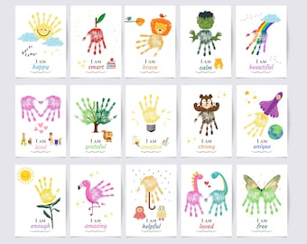 15 Affirmation and Inspirational Handprint Craft Bundle, Handprint Art Craft For Kids, Happy Smart Kind Brave, Keepsake, DIY, Printable