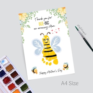 Mother's Day Footprint Art Craft, Thank You for Bee-ing An Amazing Mom, Mothers Day Bee Craft for Kids Baby Toddler, Memory Keepsake, DIY image 4