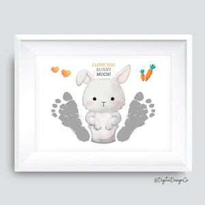 I Love You Bunny Much, paashaas voetafdruk kunst ambacht, baby peuter, herinnering aandenken, doe-het-zelfcadeaubon, afdrukbaar decor, paasactiviteit