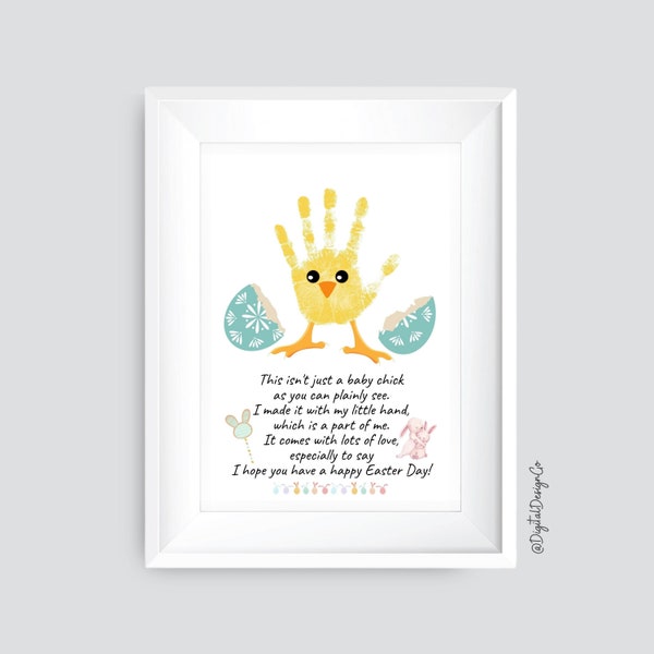 Easter Chicken Handprint Art Project for Kids, Toddler Handprint Keepsake Poem, Easter activity, DIY Kid Crafts, Easter chicken printable