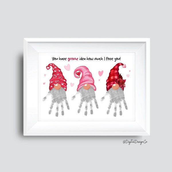 Gnome Handprint Art, Valentines Day Handprint Craft, Gift, DIY Craft for Kids Baby Toddler, Memory Keepsake, Printable