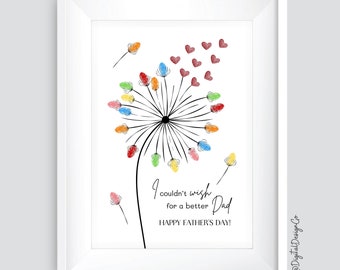Dandelion Fingerprint Art, I Couldn't Wish for a Better Dad, Father's Day, Kids Baby Toddler