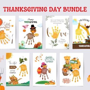 Thanksgiving Day Handprint Art Bundle, Thanksgiving Handprint Craft, Funny Cute DIY Craft for Kids Baby Toddler, Memory Keepsake, Printable