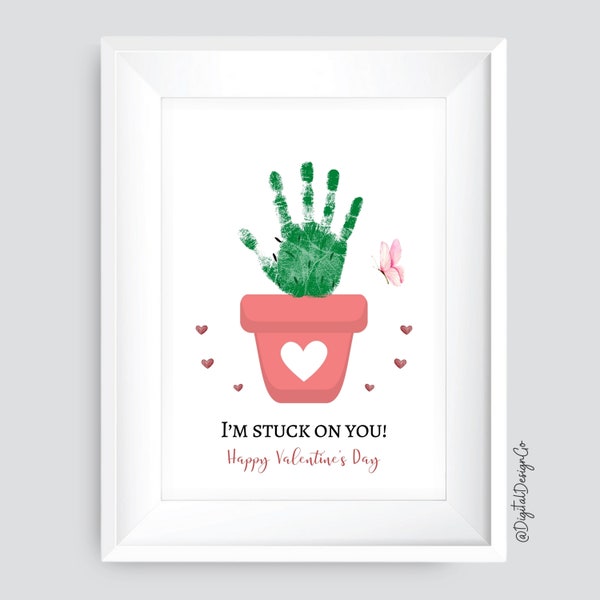 Valentine's Day Handprint Art, I'm Stuck On You, Cactus Handprint Craft for Kids Baby Toddler, Memory Keepsake, DIY Craft, Printable Gift