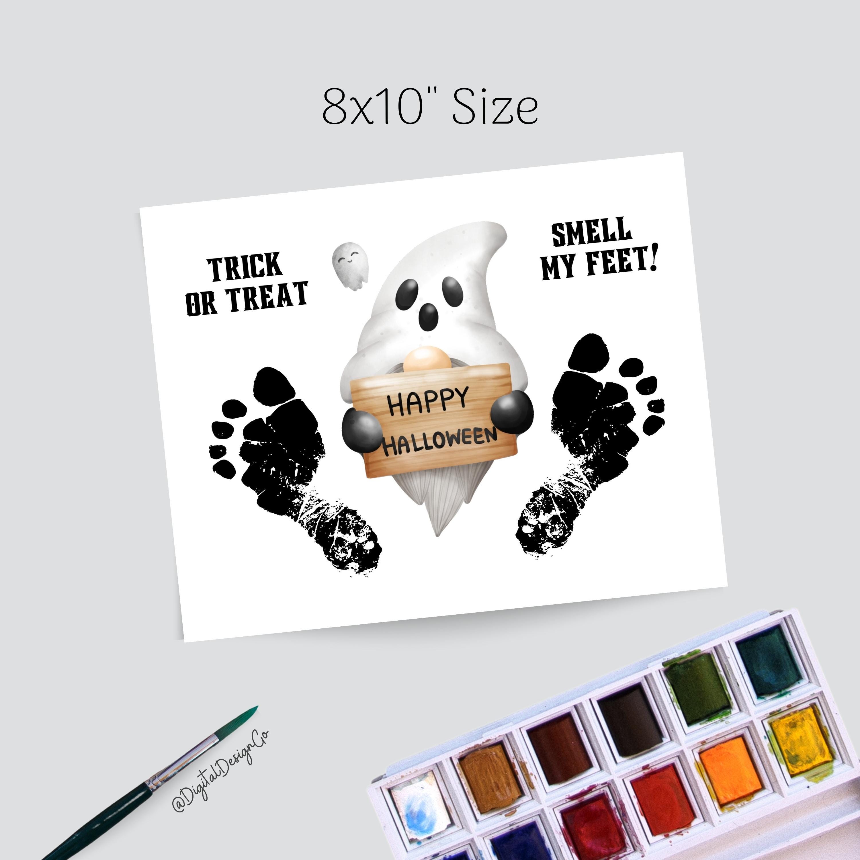 Halloween Footprint Art, Gnome Ghost Footprint Craft, Trick or Treat ...