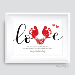 Arte con huellas de amor, manualidad con huellas de San Valentín, recuerdo para niños, bebés y niños pequeños, regalo para mamá, papá, abuela, tarjeta de amor DIY, imprimible
