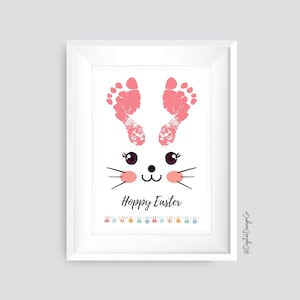 Hoppy Ostern, Osterhase Fußabdruck, süße Hase Ohren Füße, Frohe Ostern, Baby Kleinkind, Aktivität Andenken Handwerk, DIY Karte druckbar