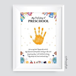 First Day of Preschool Handprint Art, First Day of School Sign, Back to School, Handprint Craft for Preschool, Memory Keepsake, DIY Card