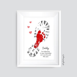Manualidad de huellas para el Día del Padre, Papá, sigo tus pasos, para bebés y niños pequeños, recuerdo, tarjeta DIY, decoración imprimible, regalo para papá