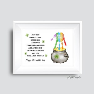 Manualidad con huella de mano de arcoíris, poema de la olla de oro, feliz día de San Patricio, manualidad de arcoíris para bebés y niños pequeños, regalo, recuerdo, tarjeta hecha a mano