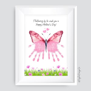 Muttertag Handabdruck Handwerk, flattern vorbei, um Ihnen einen glücklichen Muttertag zu wünschen, Schmetterling Handwerk für Kinder Baby Kleinkind, Erinnerungs-Andenken, DIY-Karte