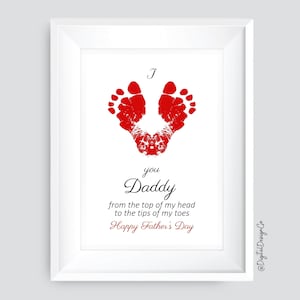 Manualidad con huellas de pies para el Día del Padre, poema con huellas de pies para el Día del Padre, te amo, papá, recuerdo para niños, tarjeta para hacer tú mismo, imprimible