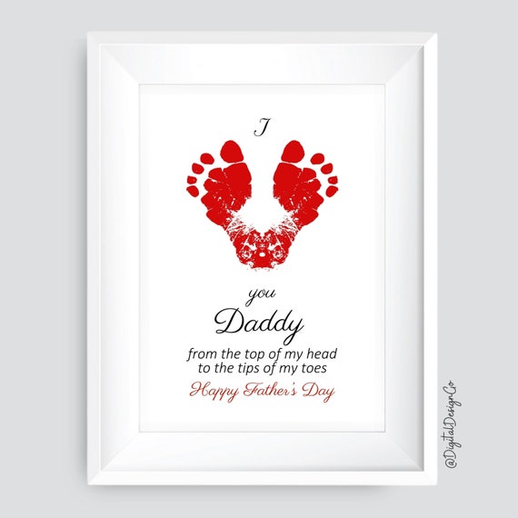 Father's Day Footprint Art Craft, I Love You Daddy, Kids Baby Toddler, DIY Keepsake