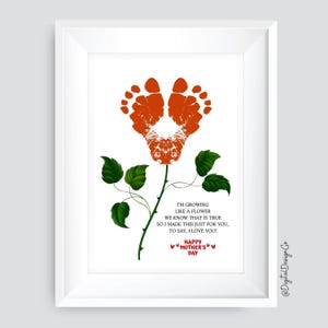 Arte de pegada para o Dia das Mães, Artesanato de pegada de rosa para bebês e crianças pequenas, Arte de pegada de mão infantil, Poema para lembrança, Cartão faça você mesmo para imprimir, Presente para mãe