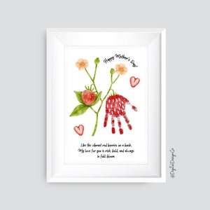 Artesanato de impressão manual de morango, poema de feliz dia das mães, flor, artesanato de dia das mães para crianças, bebê, lembrança de memória, cartão DIY, presente para a mãe