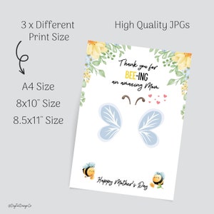 Mother's Day Footprint Art Craft, Thank You for Bee-ing An Amazing Mom, Mothers Day Bee Craft for Kids Baby Toddler, Memory Keepsake, DIY image 3