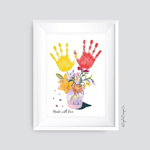 Blumen Handabdruck Handwerk, mit Liebe gemacht, Muttertag Handwerk, Großeltern Tag Handwerk, Kinder Baby Kleinkind, Erinnerung Andenken Aktivität DIY Karte Geschenk