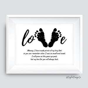 Mamagedicht, Moederdag voetafdruk kunst, verjaardag voetafdruk, liefdesvoetafdruk, baby peuter, herinnering aandenken, DIY cadeaubon, afdrukbaar decor