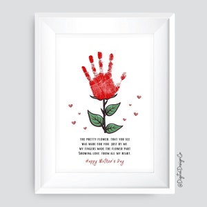 Flower Handprint Art Craft, Rose Handprint, Mother's Day Handprint Art, DIY Craft for Kids Baby Toddler, Memory Keepsake, Gift, Poem