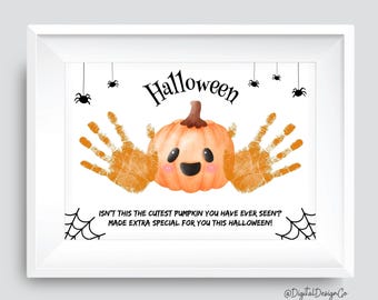 Halloween Handprint Art Craft, Cutest Pumpkin Handprint Keepsake, Halloween Pumpkin, Kids Baby Toddler, Printable Card