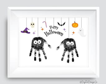 Halloween Handprint Art, Spider Handprint Craft, Kids Baby Toddler, DIY Keepsake, Printable Card