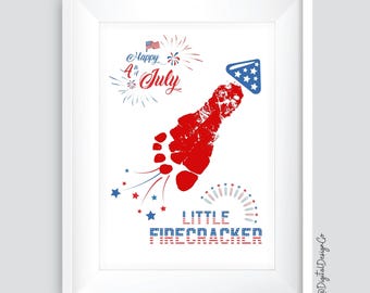 Little Firecracker Footprint Art, 4th of July, Kids Baby Toddler, Keepsake, DIY Card